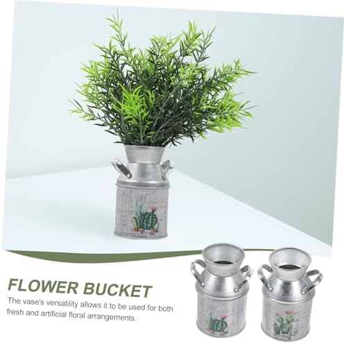 2Pcs Rustic Flower Vase Vintage Metal Plant Pot for Farmhouse Decor