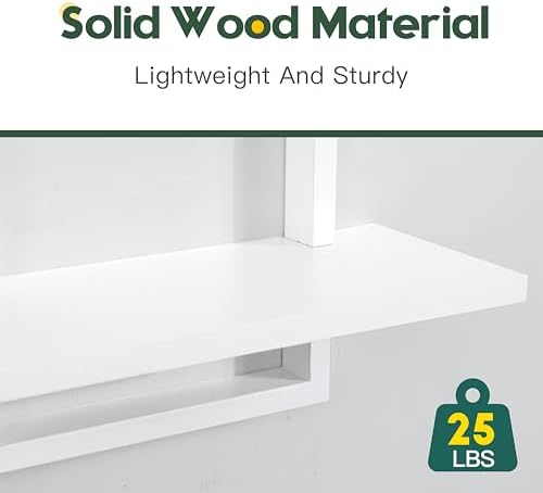 PHOENANCEE Square Floating Shelf Set of 2 Solid Wood White