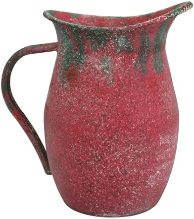 Vintage Country Metal Flower Vase with Rustic Pitcher Design