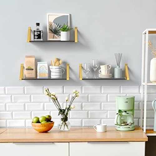 Clear Shelves Gold Floating Wall Mounted Set of 2 8mm Transparent Acrylic Invisible Display Decor