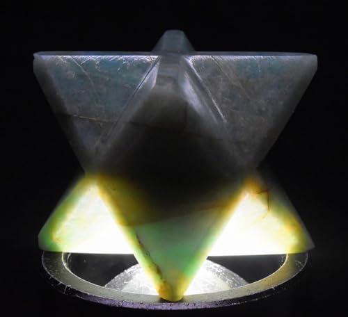 24 Inch 90g Green Amazonite 8 Point Merkaba Star with Clear Quartz Cabochon