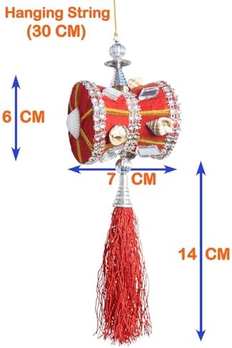 Car Interior Hanging Mirror Decoration Handmade Velvet Damru Accessory Red