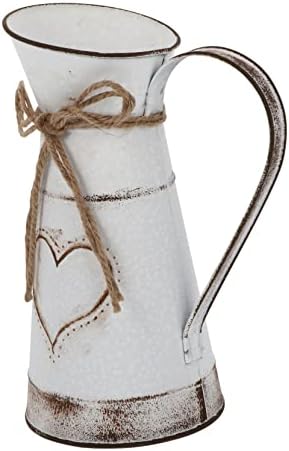 IMIKEYA Vintage French Country Style Pitcher Metal Flower Vase White 11 Inch