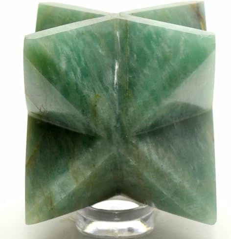 24 Inch 90g Green Amazonite 8 Point Merkaba Star with Clear Quartz Cabochon