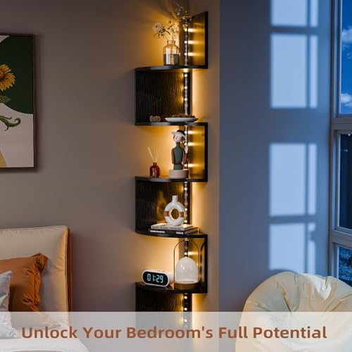 HAAYOT 5-Tier Corner Shelf with LED Lights Black