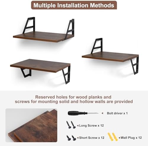 Set of 2 Deep Floating Shelves with Metal Brackets