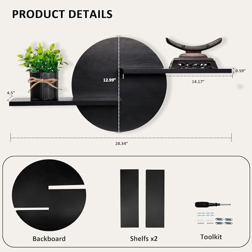 Black Circle Floating Wall Shelf for Home Decor