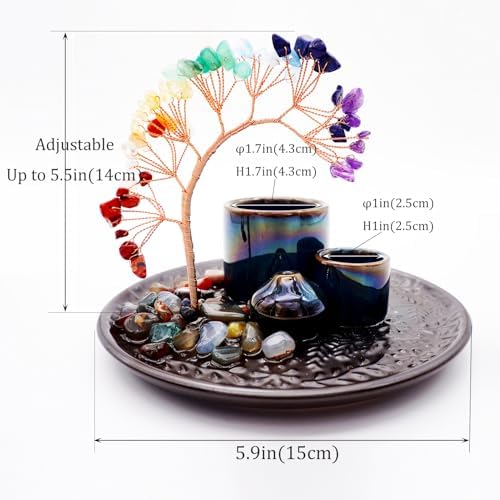 59 Inch Multifunctional Ceramic Incense Burner with 7 Colored Crystal Tree