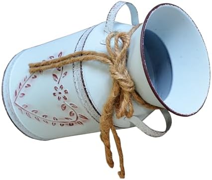 Grey Small Vintage Metal Milk Can Vase Farmhouse Decor