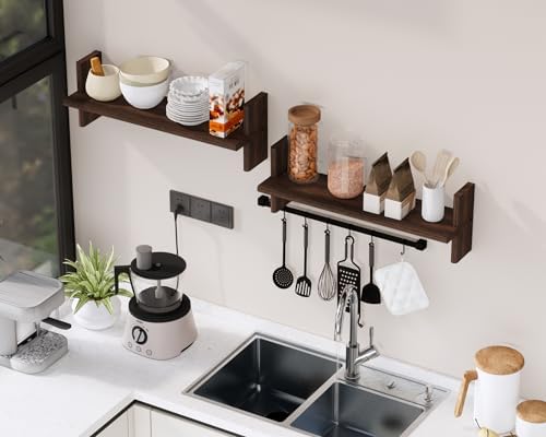 Rustic Floating Shelves 228x67 Solid Wood Bookshelves for Books Plants Photos and Decor