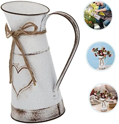 IMIKEYA Vintage French Country Style Pitcher Metal Flower Vase White 11 Inch