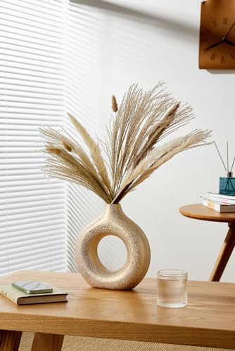 Set of 2 Donut Shape Gold Ceramic Vases