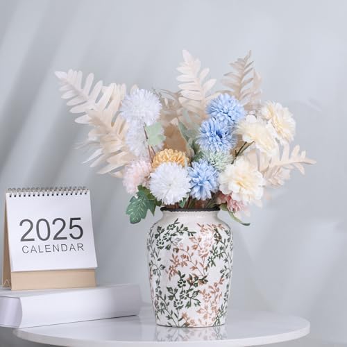 Vintage Green Ceramic Floral Vase - Retro Ice-Cracked Design