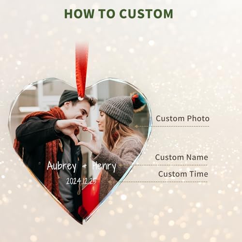 TEQUAN Personalized Crystal Photo Ornament - Custom Picture Heart Decoration
