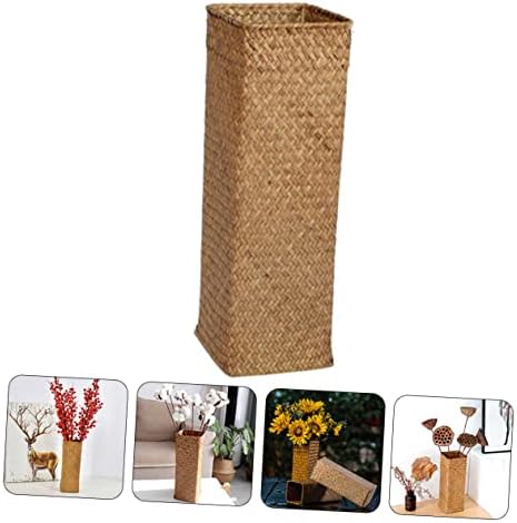 VINTORKY Woven Dried Flower Vase Rustic Tall Rattan Decorative Container