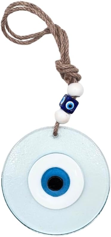 Authentic Greek Glass Evil Eye Hanging Ornament - 45 Inch Clear Design