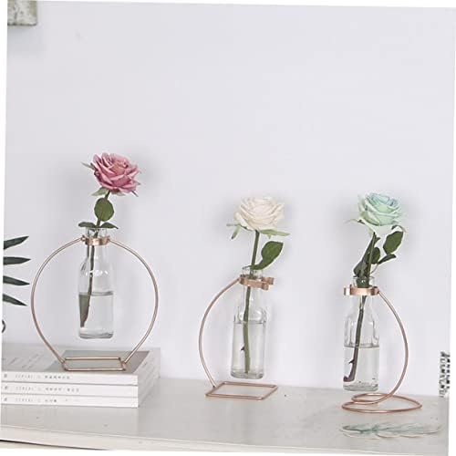 STOBAZA Sturdy Iron Base Glass Vase for Home Office Decor