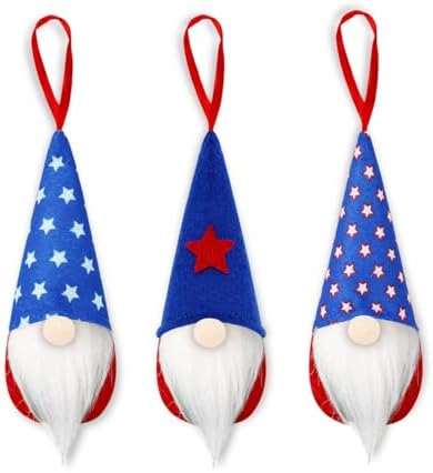 Patriotic Gnome Ornaments 10 Pack Red White Blue Decor