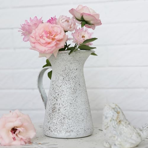 Vintage Flower Vase Rustic Farmhouse Decor Metal Pitcher