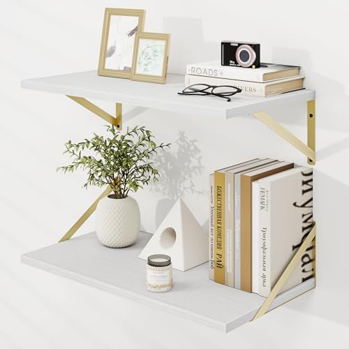 White Wood Deep Floating Shelves Set of 2