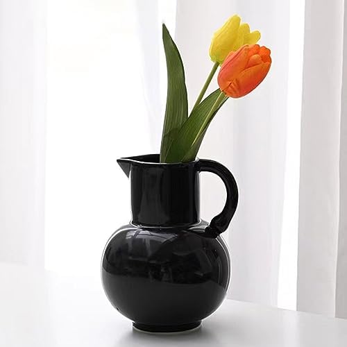 Farmhouse Ceramic Pitcher Vase for Dried Flowers and Home Decor