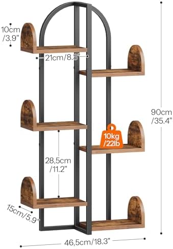 HOOBRO Tree Floating Shelf Wall 6-Tier Rustic Brown and Black