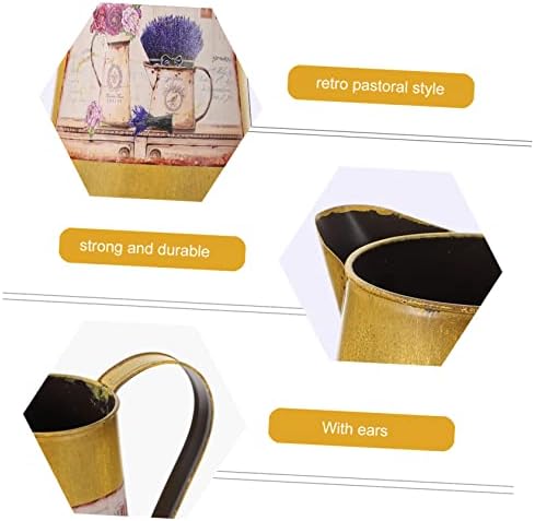 STOBAZA Vintage Wrought Iron Flower Bucket Decor Vase