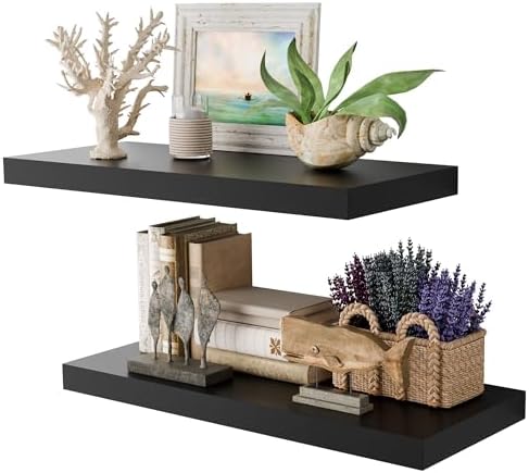 Black 24 Inch Floating Shelves with Invisible Brackets for Wall Decor