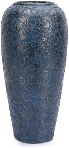 13 Inch Tall Blue Ceramic Vase for Home Decor
