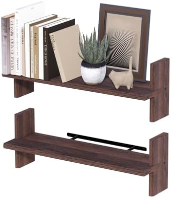 Rustic Floating Shelves 228x67 Solid Wood Bookshelves for Books Plants Photos and Decor