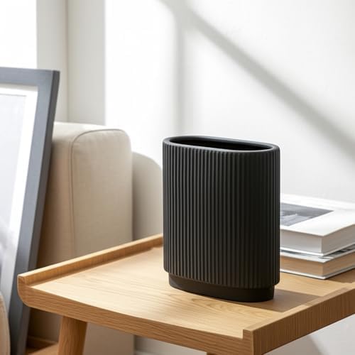 Sagebrook Home Modern Ribbed Ceramic Vase 8 Black