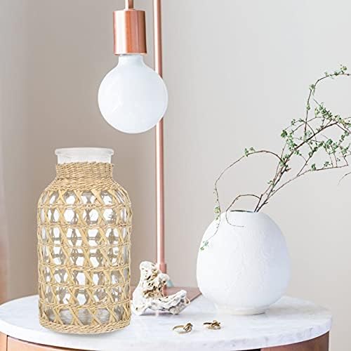 Stobaza 1Pc Rattan Woven Glass Vase for Home Decor