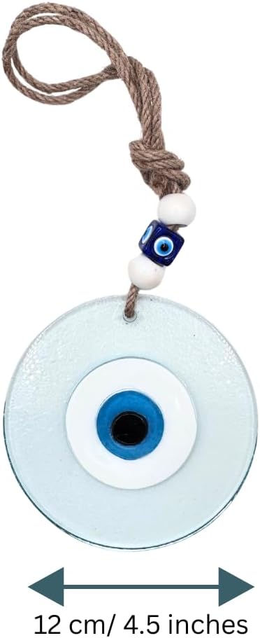 Authentic Greek Glass Evil Eye Hanging Ornament - 45 Inch Clear Design