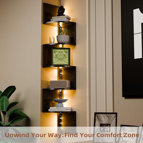 HAAYOT 5-Tier Corner Shelf with LED Lights Black