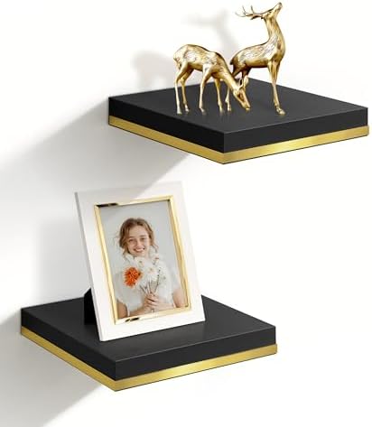 Modern Floating Shelves for Wall Square Black Cube Decor Set of 2