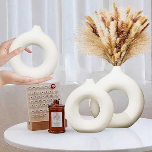 Matte White Donut Vase Set of 2 Modern Minimalist Decor