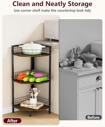 WikLiy 3 Tier Corner Shelf Stand with Metal Grid