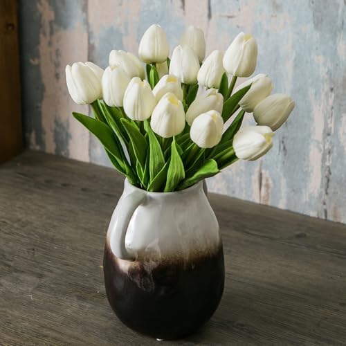 JOJUNO White to Brown Gradient Ceramic Vase with Handles