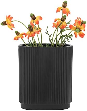 Sagebrook Home Modern Ribbed Ceramic Vase 8 Black