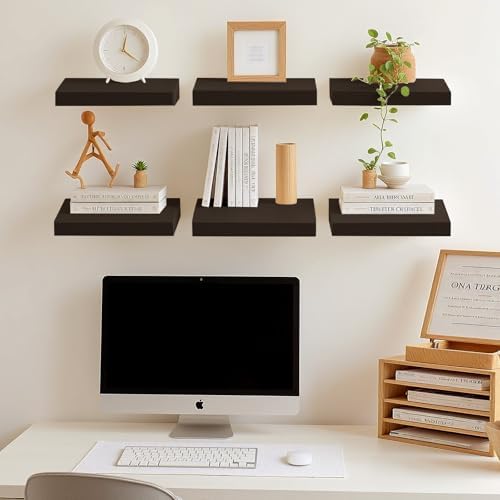 FurnitureR Floating Shelves Set of 3 Black Wall Mounted