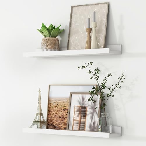 FLYJOE Picture Ledge Shelf Set of 2 24 Inches White Floating Wall Shelves for Nursery and Living Room Decor