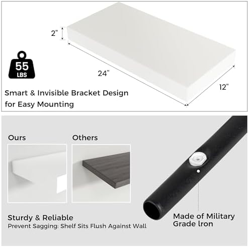 White Floating Wall Shelves 24x12 Inch Modern Design