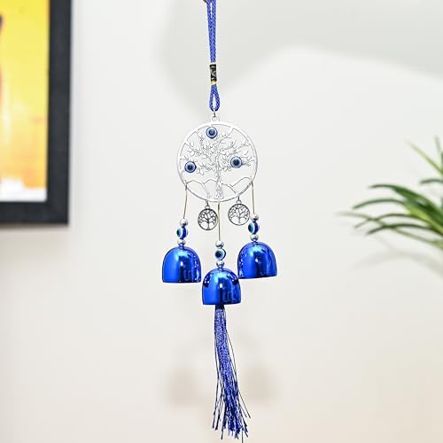 BEZAVO Blue Evil Eye Wall Hanging Decor with 5 Bells