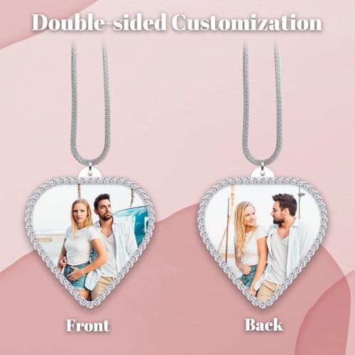 Personalized Photo Car Mirror Ornament - Custom Double-Sided Acrylic Heart Shape with Rhinestone Trim - White
