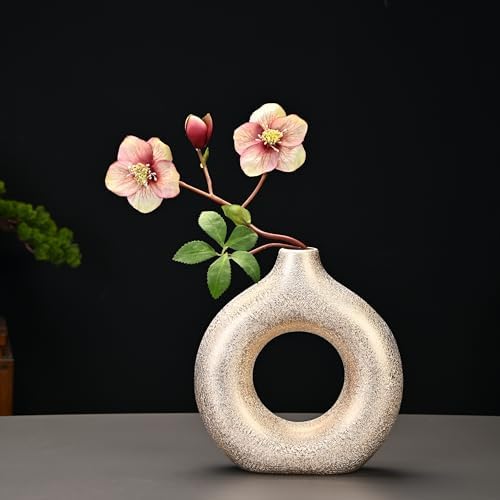 Set of 2 Donut Shape Gold Ceramic Vases