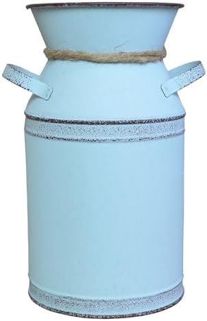 Grey Small Vintage Metal Milk Can Vase Farmhouse Decor