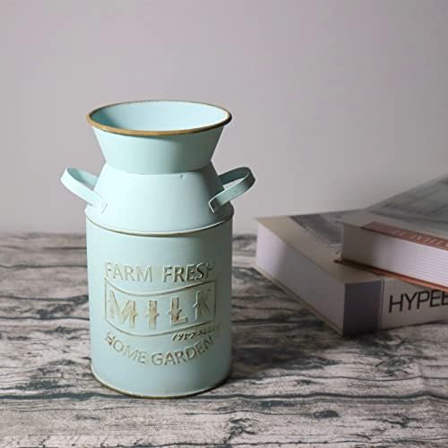 Galvanized Blue-Green Milk Can Vintage Vase