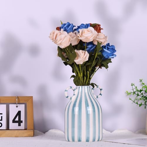 Green and White Ceramic Vase with Handle
