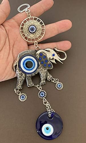 Retro Turkish Blue Evil Eye and Lucky Elephant Wall Hanging Ornament
