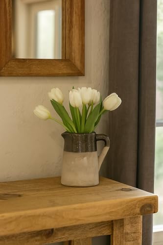 Two-Tone Ceramic Pitcher with Handle and Spout
